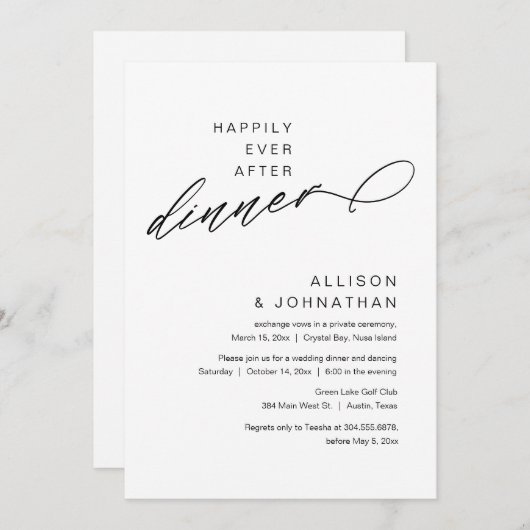 Gelukkig ooit na het diner moderne bruiloft Elopem Kaart (Voorkant / Achterkant)
