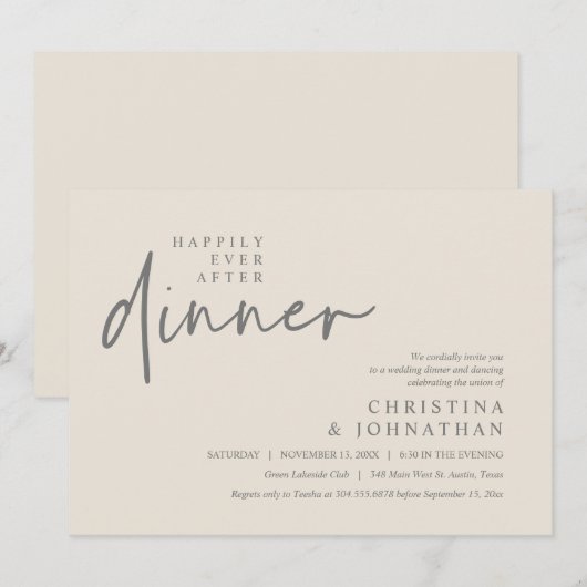 Gelukkig ooit na het diner moderne bruiloft partij kaart (Voorkant / Achterkant)