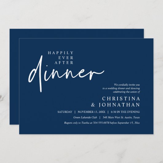 Gelukkig ooit na het diner moderne bruiloft partij kaart (Voorkant / Achterkant)