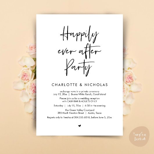 Gelukkig ooit na het diner Wedding Party Cash Bar Kaart