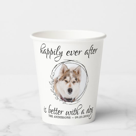 Gelukkig ooit na het Elegant Pet Photo Dog Wedding Papieren Bekers (Achterkant)