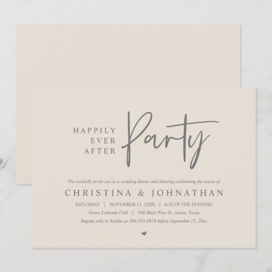 Gelukkig ooit na het feest bruiloft diner dansen kaart (Voorkant / Achterkant)