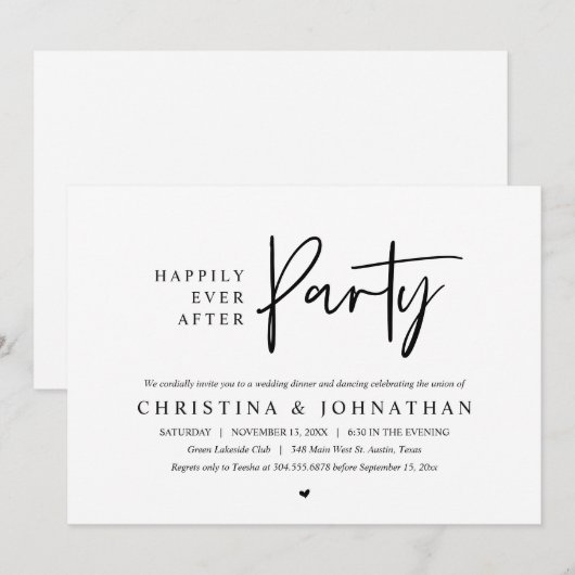 Gelukkig ooit na het feest bruiloft diner dansen kaart (Voorkant / Achterkant)