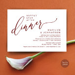 Gelukkig ooit na het feest bruiloft receptie diner kaart<br><div class="desc">Markeer het begin van uw eeuwigheid met elegantie met behulp van onze moderne moderne, stijlvolle bordeauxwijn rode thema bruiloft elopement viering uitnodiging kaart, "Happy Ever After Party". Perfect voor koppels die hun vreugdevolle gelegenheid uitbreiden, deze uitnodiging straalt sophisticatie uit met een vleugje speelsheid, en vormt het podium voor een gedenkwaardige...</div>