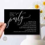 Gelukkig ooit na het feest bruiloft receptie diner kaart<br><div class="desc">Markeer het begin van je leven voor altijd met elegantie met behulp van onze hedendaagse stijlvolle zwart-wit thema bruiloft elopement viering uitnodiging kaart, "Happy Ever After Party". Perfect voor koppels die hun vreugdevolle gelegenheid uitbreiden, deze uitnodiging straalt sophisticatie uit met een vleugje speelsheid, en vormt het podium voor een gedenkwaardige...</div>