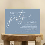 Gelukkig ooit na het feest bruiloft receptie diner kaart<br><div class="desc">Markeer het begin van uw eeuwigheid met elegantie met behulp van onze hedendaagse rustieke stoffige blauwe thema bruiloft elopement viering uitnodigingskaart, "Happily Ever After Party". Perfect voor koppels die hun vreugdevolle gelegenheid uitbreiden, deze uitnodiging straalt sophisticatie uit met een vleugje speelsheid, en vormt het podium voor een gedenkwaardige gebeurtenis. Versierd...</div>