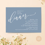 Gelukkig ooit na het feest bruiloft receptie diner kaart<br><div class="desc">Markeer het begin van uw eeuwigheid met elegantie met behulp van onze moderne hedendaagse rustieke stoffige blauwe thema bruiloft elopement viering uitnodiging kaart, "Happy Ever After Party". Perfect voor koppels die hun vreugdevolle gelegenheid uitbreiden, deze uitnodiging straalt sophisticatie uit met een vleugje speelsheid, en vormt het podium voor een gedenkwaardige...</div>