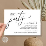Gelukkig ooit na het feest bruiloft receptie diner kaart<br><div class="desc">Markeer het begin van uw eeuwigheid met elegantie met behulp van onze hedendaagse zwart-wit thema bruiloft elopement viering uitnodigingskaart, "Happily Ever After Party". Perfect voor koppels die hun vreugdevolle gelegenheid uitbreiden, deze uitnodiging straalt sophisticatie uit met een vleugje speelsheid, en vormt het podium voor een gedenkwaardige gebeurtenis. Versierd met een...</div>