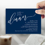Gelukkig ooit na het feest bruiloft receptie diner kaart<br><div class="desc">Markeer het begin van je leven voor altijd met elegantie met behulp van onze moderne stijlvolle marineblauwe thema bruiloft elopement viering uitnodiging kaart, "Happy Ever After Party". Perfect voor koppels die hun vreugdevolle gelegenheid uitbreiden, deze uitnodiging straalt sophisticatie uit met een vleugje speelsheid, en vormt het podium voor een gedenkwaardige...</div>