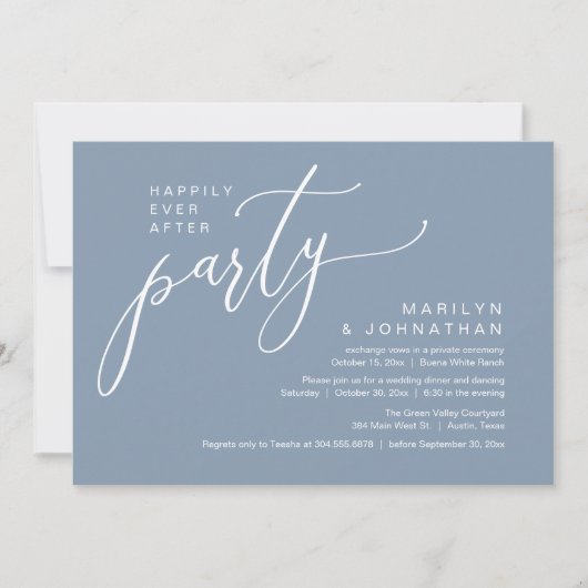 Gelukkig ooit na het feest bruiloft receptie diner kaart (Voorkant)