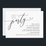 Gelukkig ooit na het feest bruiloft receptie diner kaart<br><div class="desc">Markeer het begin van uw eeuwigheid met elegantie met behulp van onze hedendaagse zwart-wit thema bruiloft elopement viering uitnodigingskaart, "Happily Ever After Party". Perfect voor koppels die hun vreugdevolle gelegenheid uitbreiden, deze uitnodiging straalt sophisticatie uit met een vleugje speelsheid, en vormt het podium voor een gedenkwaardige gebeurtenis. Versierd met een...</div>