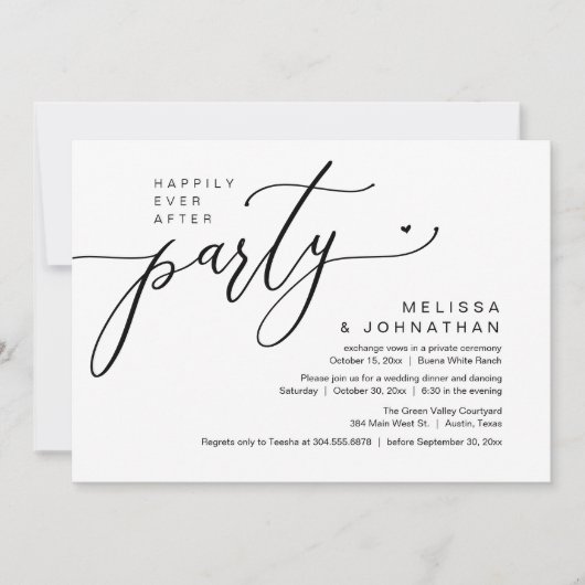 Gelukkig ooit na het feest bruiloft receptie diner kaart (Voorkant)