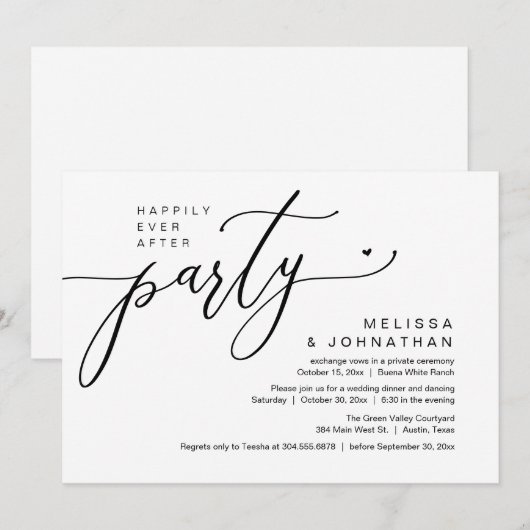 Gelukkig ooit na het feest bruiloft receptie diner kaart (Voorkant / Achterkant)