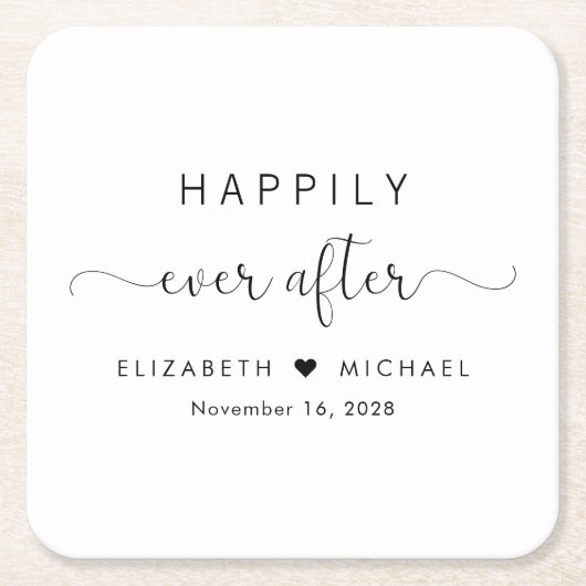 Gelukkig ooit na het huwelijk kartonnen onderzetters (Voorkant)