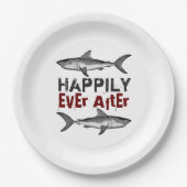 Gelukkig ooit na het  huwelijk tussen haaien papieren bordje (Voorkant)