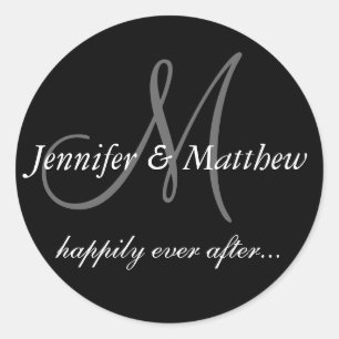 Gelukkig ooit na het Initialen van huwelijksgunsla Ronde Sticker