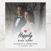 Gelukkig ooit na hete roze hart bruiloft foto wijn etiket (Enkel label)