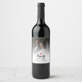 Gelukkig ooit na hete roze hart bruiloft foto wijn etiket (Voorkant)