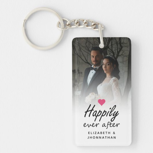 Gelukkig ooit na hete roze hart foto Keepsake Sleutelhanger (Voorkant)