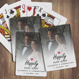 Gelukkig ooit na hete roze hart paar foto pokerkaarten