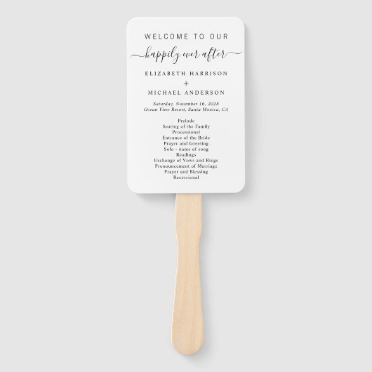 Gelukkig ooit na huwelijksceremonie programma handwaaier (Voorkant)