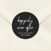 Gelukkig ooit na huwelijksfeest zwart-wit ronde sticker