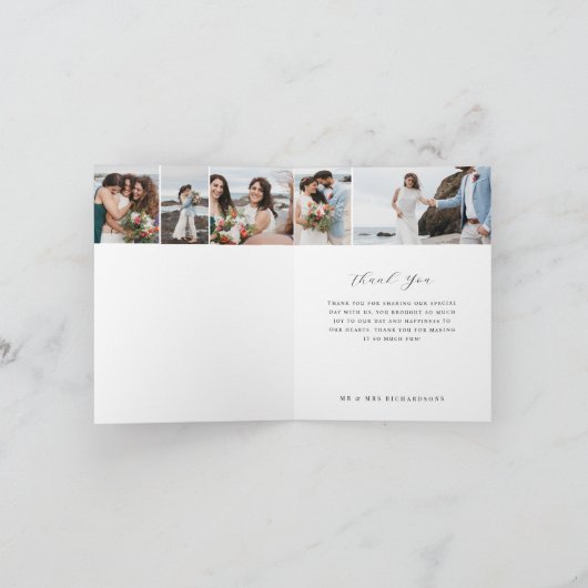 Gelukkig ooit na minimale bruiloft foto collage bedankkaart (Binnen)