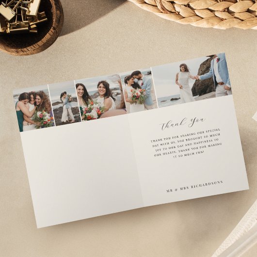 Gelukkig ooit na minimale bruiloft foto collage bedankkaart