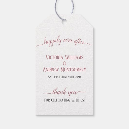 Gelukkig ooit na Modern Roos Gold Script Wedding Cadeaulabel (Achterkant)