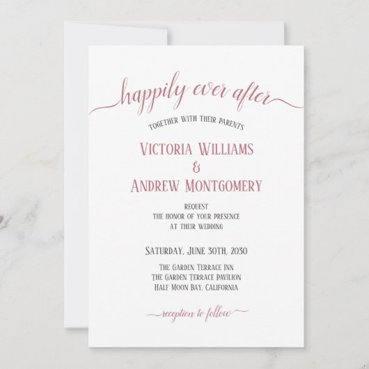 Gelukkig ooit na Modern Roos Gold Script Wedding Kaart (Voorkant)