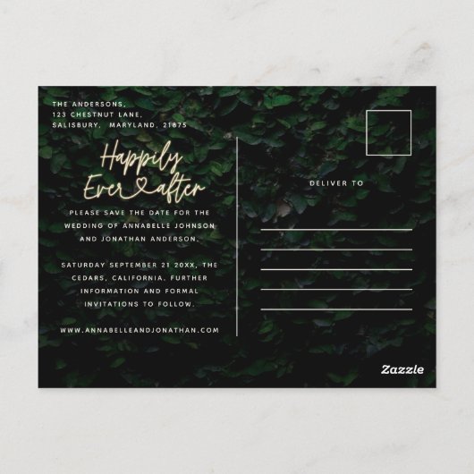 Gelukkig ooit na moderne loof bruiloft uitnodiging (Achterkant)