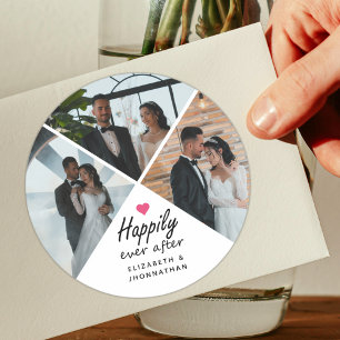 Gelukkig ooit na moderne paar trouwfoto ronde sticker