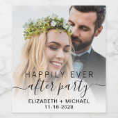 Gelukkig ooit na ontvangst van het fotohuwelijk wijn etiket (Enkel label)