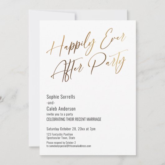 Gelukkig ooit na partij Elegant Gold Uitnodiging (Voorkant)