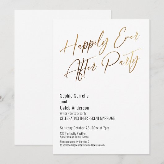 Gelukkig ooit na partij Elegant Gold Uitnodiging (Voorkant / Achterkant)