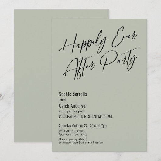 Gelukkig ooit na partij Modern Elegant Sage Green Kaart (Voorkant / Achterkant)