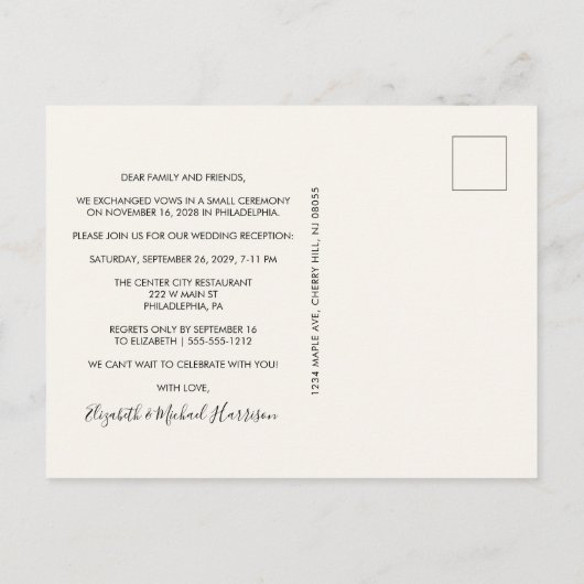 Gelukkig ooit na partijfeest Foto bruiloft Uitnodiging Briefkaart (Achterkant)