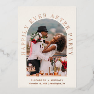 Gelukkig ooit na partijfeest Foto Cream Wedding Folie Uitnodiging