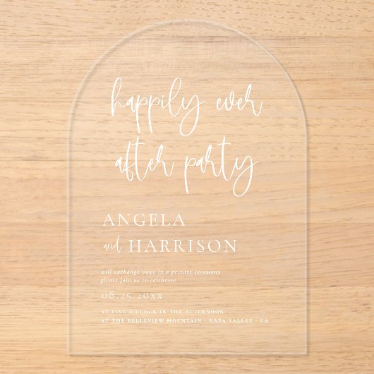 Gelukkig ooit na Party Arch bruiloft receptie Acryl Uitnodigingen (Voorkant)