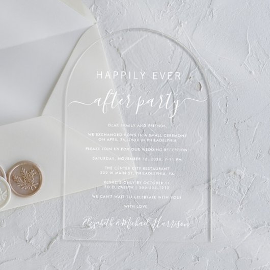 Gelukkig ooit na Party Arch bruiloft receptie Acryl Uitnodigingen