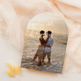 Gelukkig ooit na Party Arch bruiloft receptie Acryl Uitnodigingen