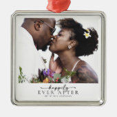 Gelukkig ooit na Passen getrouwd bruiloft foto Metalen Ornament (Voorkant)