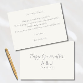 Gelukkig ooit na Pearl White Silver Monogrammed Bedankkaart