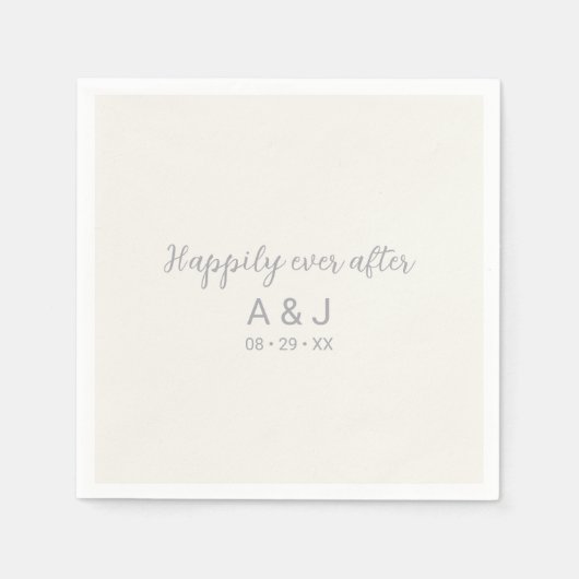 Gelukkig ooit na Pearl White Silver Monogrammed Servet (Voorkant)