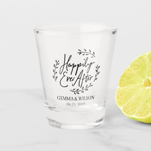 Gelukkig ooit na persoonlijke weddenschappen shot glas (Voorkant)