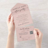 Gelukkig ooit na QR Code Blush Wedding Reception All In One Uitnodiging (Afscheurbaar)