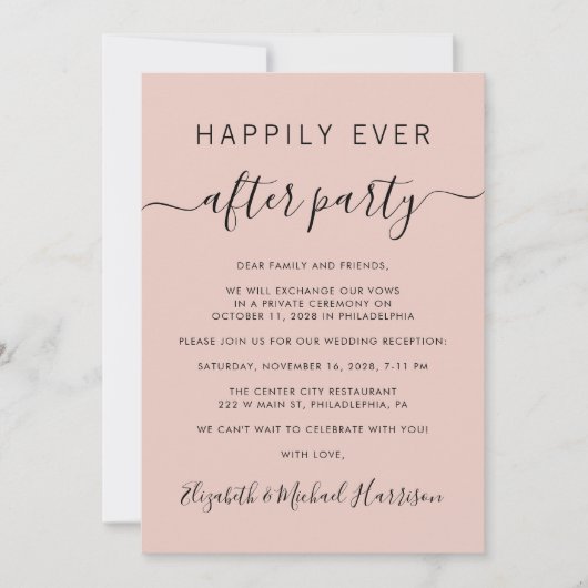 Gelukkig ooit na QR Code Blush Wedding Reception Kaart (Voorkant)