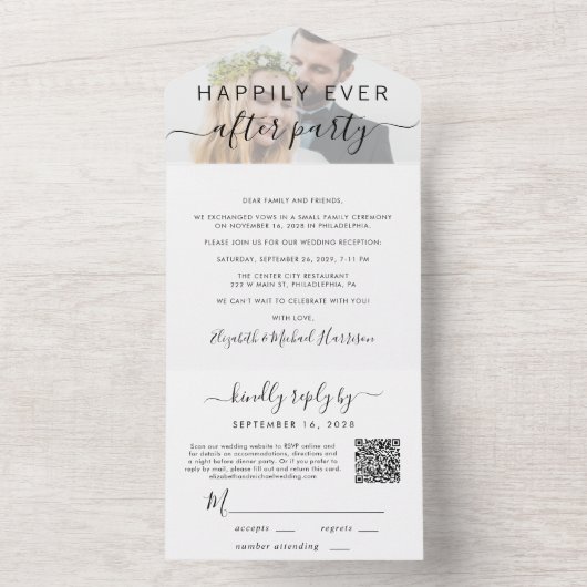 Gelukkig ooit na QR Code Foto Wedding Reception All In One Uitnodiging (Binnen)