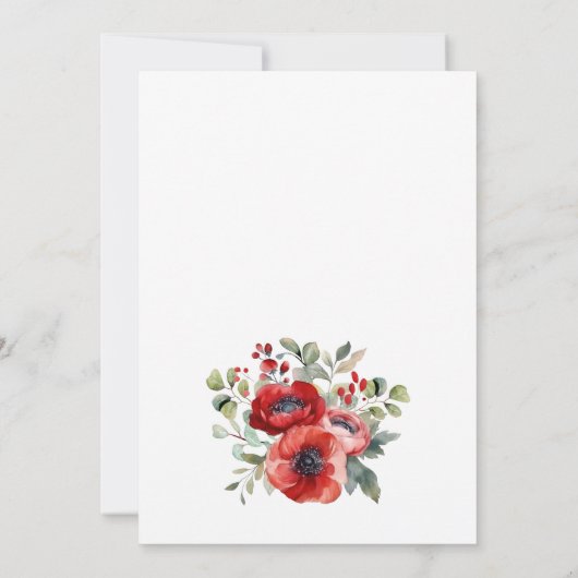 Gelukkig ooit na rode bloemenbruiloft receptie kaart (Achterkant)