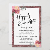 Gelukkig ooit na Roos Gold Glitter en Flowers Kaart (Voorkant)